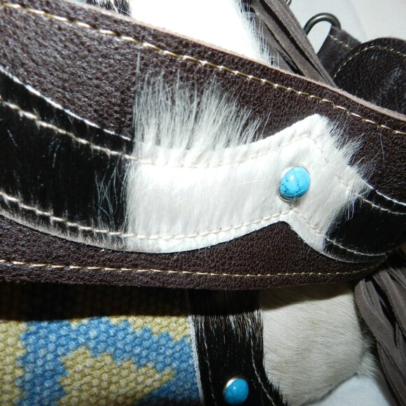 Myra Crashing Waves Fringed Hair On Leather Travel Tote Bag🆕FAST😮‍💨⚡🚚 - Picture 5 of 16